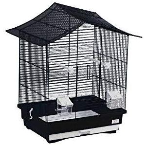 decorwelt Vogelkooi XL zwart buitenmaten 54,5 x 40 x 63 cm vakantie reiskooi accessoires golvende pittich voederbak kanarische kooi plastic vogel model K1