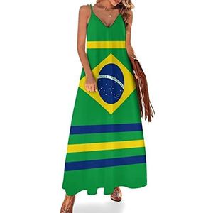 Braziliaanse vlag dames sling maxi jurken V-hals casual mouwloze verstelbare riem sexy lange jurk
