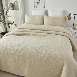 JOLIN KAIRUI Wit Beige Vintage Bloemen Comforter Set Queen Size Bed Quilt Set
