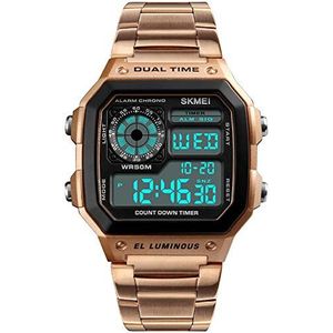 PASOY Mannen Digitale Multifunctionele Horloges Dual Time Alarm Stopwatch Countdown Backlight Waterdicht Horloge, roze, Medium, armband