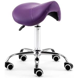 JAVPTAV Zadelstoel, zadelstoel tandartspraktijk zadel ergonomische kruk, draaibare verstelbare rolstoel met wielen, PU lederen salonzitting voor tatoeage/schoonheid/wimper/massage (paars)