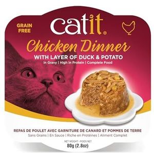 Catit Kippenvlees Dinner, premium natvoer voor katten, graanvrij, eiwitrijk, met eendenvlees en aardappelen, compleet voer, per stuk, 80 g