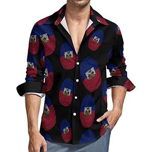 Haïtiaanse vingerafdruk heren button-down shirt lange mouwen V-hals shirt casual regular fit tops