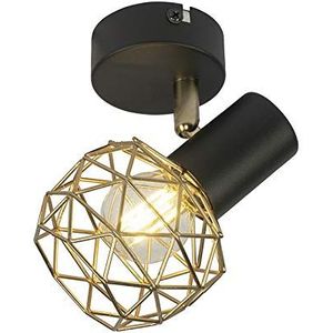 QAZQA - Design spot zwart met goud verstelbaar - Mesh | Woonkamer | Slaapkamer | Keuken - Staal Rond - E14 Geschikt voor LED - Max. 1 x 40 Watt