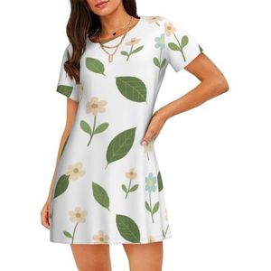 Zelinge Comfortabele nachtjurk voor vrouwen slaap tee nachthemd korte mouw nachtshirts losse loungewear S-3XL, Schattig bloemenblad, S