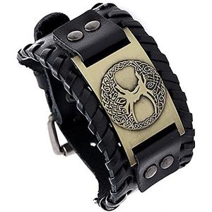 Viking Levensboom Lederen Manchet Armband Voor Mannen, Nordic Yggdrasil Amulet Verstelbare Lederen Brede Polsbandjes, Vintage Gotische Keltische Knoop Heidense Sieraden