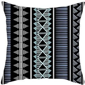 Ethereval Linnen kussensloop neutrale kleuren kussen buitenstoel abstract geometrisch patroon bankhoezen waterdicht voor Loveseat Zwart Wit Blauw - 45x45cm