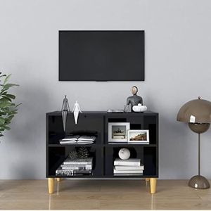 SMTSEC TV-kast met massief houten poten hoogglans zwart 69,5x30x50 cm