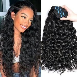 Ladiary Brazilian Hair Bundle Water Wave Human Hair 3 Bundles 10 12 14 Inch Wave Hair Weave 100% Unprocessed Virgin Human Hair Extensions Water Wave Hair Weave Natural Black Color
