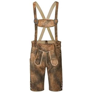 Leren herenbroek kort met bretels - originele antieke klederdrachtbroek - vintage klederdrachtbroek, bruin-vintage, 48