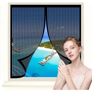 Magnetisch Vliegengordijn 87x45cm(W x H), Sterke Magneten, Full-Frame Klittenband, Houdt de Lucht Fris, Robuust Bug Mesh Gordijn Voor Balkondeur Terrasdeur, Zwart