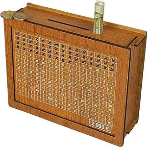 Sparkbox met doel, sparkbox met cijfers aankruisen, herbruikbare houten spaarpot, hulp bij de ontwikkeling van spaargewoonten, verkrijgbaar in vier maten