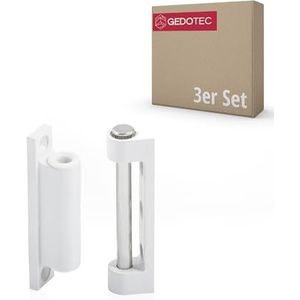 Gedotec Deurscharnier voor kast, meubels, 20 x 75 mm, 3-delig, kunststof, wit, schroefscharnier voor ramen of deuren, deurscharnier van glasvezelkunststof