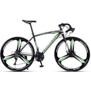 Road Bike 700C Variable Speed Adult Bicycle Shock Absorbing Dual Disc Brake Bicycle (Color : Black green, Size : 27SPEED_THREE-BLADE)