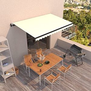 Rantry Casa Zonnezeil, automatisch intrekbaar, 450 x 300 cm, crème buitengordijn voor privacy, balkon, terras, huismeubels