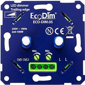 DUO led dimmer inbouw - fase afsnijding - 2 x 0-100W – Universeel - Druk- draai schakelaar, Draaidimmer voor LED Lampen, 100% Stil