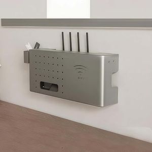 TAUIANE WiFi Router Storage Box Wall Shelf, Wall-Mounted WiFi Storage Box, Multimedia Concealment Cabinet with 1 Small Box, Router Organizer for Hallway, Entry, Living Room,Grijs,40 * 20 * 10cm