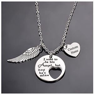 SASHUN XLIAN326 Custom Angel Wing Charm Memorial Ketting Sieraden Ik was vroeger zijn engel nu hij van mij kettingpapa ter nagedachtenis van geliefde een vader huisdier gedenkteken (metalen kleur: aangepaste naam)