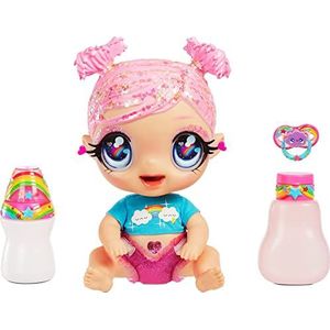 Glitter Babyz Dreamia Stardust Baby Doll - 3 kleur veranderingen, roze haar, en regenboog outfit - Incl. een veranderende romper, fles & fopspeen - Verzamelbaar speelgoed voor kids van 3+ jaar