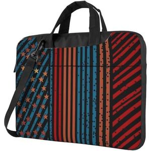 GFLFMXZW Strepen En Rijen Van Sterren Print Laptop Tas Shockproof Laptop Schoudertas Draagbare Messenger Bag W/Handvat Aktetas, Zwart, 15.6 inch