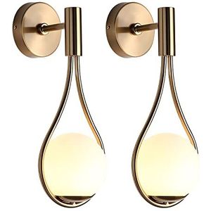 LANMOU Wandlamp binnen bol glas, 2 stuks wandlamp goud E27 wandlamp glas met glazen bol lampenkap, warm wit, slaapkamer woonkamer deco wandverlichting
