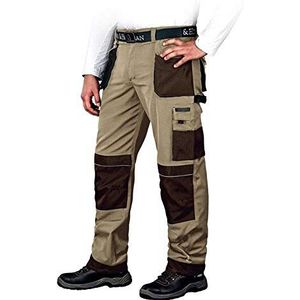 Eber & Hollman LH-FMN-T B Werkbroek voor heren, 65% polyester, 35% katoen, 270 g/m2, broek met zakken voor kniebeschermers, 9 multifunctionele zakken + lus en sleutelhaak, beige/bruin/zwart, 50