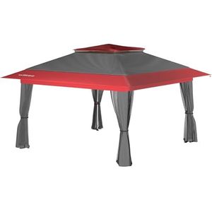 Wiltec opvouwbaar paviljoen partytent met muggennet tuinpaviljoen grijs-rood 3,92 x 3,92 m