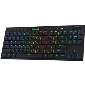 Redragon K621 Horus TKL Draadloos RGB Mechanisch Toetsenbord, 5.0 BT/2.4 Ghz/Bedraad Drie Modi 80% Ultra Dunne Laag Profiel BT Toetsenbord w/Speciale Media Controle & Lineaire Rode Schakelaars, Zwart
