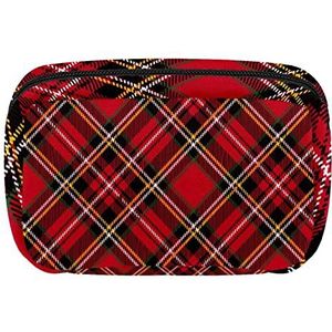 Klassieke Tartanplaid Retro Patroon Rode Reis Gepersonaliseerde Make-up Tas Cosmetische Tas Toilettas voor vrouwen en meisjes, Meerkleurig, 17.5x7x10.5cm/6.9x4.1x2.8in