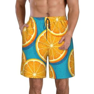 Hand Getrokken Honkbalknuppels en Balprint Heren Zwemplank Shorts Zwembroek Trunks Badmode Sneldrogende Surfen Strand Essentiële Zomer, Vers Oranje Fruit, S