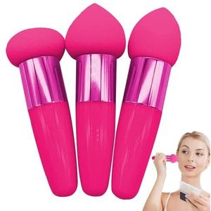 Blending Sponge - 3PCS Soft Makeup Sponges Foundation Puff with Handles, Blender Makeup Sponge | Dry & Wet Use Makeup Sponge Set, Travel Cosmetic Tool Foundation Sponge for Foundation Concealer Blush