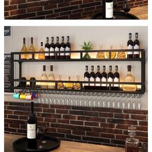 Modern Multifunctional Bottle Holder,Wall Mounted Wine Racks Metal,Champagne Stemware Glass Storage Rack,Organizer Shelves For Bar Kitchen,Iron Display Stand Wine H(Size:180cm,Color:2 layers of black)