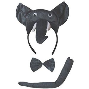Petitebelle 3D Elephant hoofdband Bowtie Staart Unisex Kinderen 3 st Kostuum (One Size)