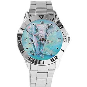Elegant Elephant Design Analoge Polshorloge Quartz Zilveren Wijzerplaat Klassieke Roestvrij Stalen Band Dames Heren Horloge