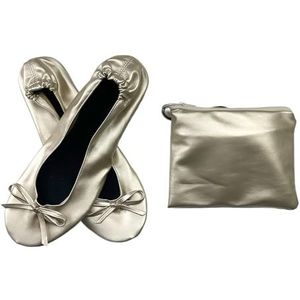 Opvouwbare draagbare ballerina's voor dames, zachte zool, oprolbare pantoffels, instappers, comfortabele platte schoenen voor reizen, bruiloft met tas, opvouwbare platte schoenen voor dames, Witte