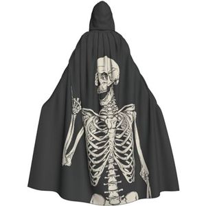 WURTON Carnaval cape met capuchon voor volwassenen, heks en vampier cosplay kostuum, mantel, geschikt voor carnavalsfeesten, 190 cm schedel rock roll skelet bot