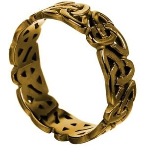 7MM Brede Keltische Knoop Band Ring Voor Mannen Vrouwen - Nordic Viking Roestvrij Staal Triquetra Knoop Trouwring - Vintage Uitgehold Ierse Knoop Heidense Amulet Sieraden (Color : Gold, Size : 09)