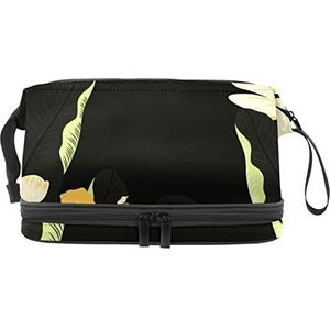 Grote capaciteit reizen cosmetische tas,Tropische zwarte bloemen bloem,Make-up tas,Waterdichte make-up tas organisator, Meerkleurig, 27x15x14 cm/10.6x5.9x5.5 in