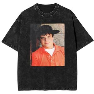 Josh Actor Hutcherson T-shirt gewassen vintage shirt print ronde hals top T-shirt korte mouw T-shirt voor mannen vrouwen 5 maten, Zwart, XXL