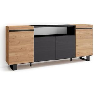 Skraut Home - Sideboard, highboard | commode, comodekast | 200x87x35cm | 4 deuren | woonkamer, keuken | moderne stijl | eiken zwart