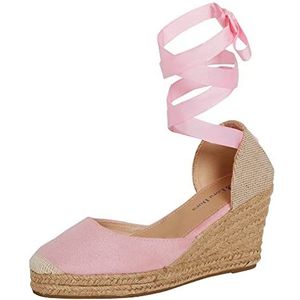 Lora Dora Womens espadrille wig sandalen dames strappy Hessische wiggen zomer schoenen enkelstropdas beenriemen, roze, 38 EU