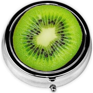 Kiwi Slice Print Pillendoosje 3 Compartimenten Kleine Pillenetui met Spiegel Pillen Organizer voor Outdoor Reizen Pocket Purse