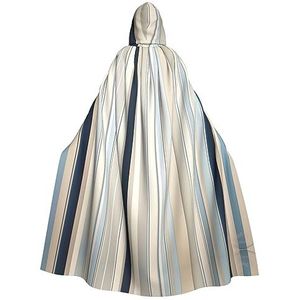 FRGMNT Blauw Beige Streep Patroon Print Unisex Volledige Lengte Hooded Mantel, Feestmantel, Perfect voor Carnaval Fancy Dress Cosplay