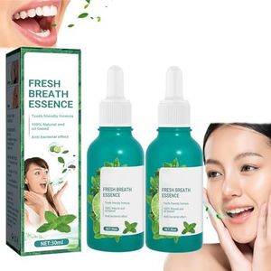 Fresh Breath Oral Care Essence, Fresh Breath Essence, Fresh Breath Oral Care Clean Teeth Gel, Natural Breath Freshening Drops, Bad Breath Treatment for Adults Keep Your Breath Fresh (2 Pcs)