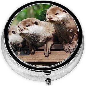 Pillendoos Leuke Otter2 Ronde Pil Case 3 Compartiment Geneeskunde Pil Organizer Leuke Pil Organizer Draagbare Reizen Pillendoos Geneeskunde Vitamine Kabeljauw Leverolie Opbergdoos Unieke Gift