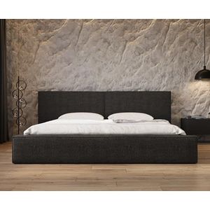 mb-moebel Gestoffeerd bed met hoofdsteun, frame bedframe, bedlade en lattenbodem, bekleding: pluche, tweepersoonsbed, gevoerd hoofdeinde, opbergbed 06 (zwart (Anthology 19), 140x200 cm)