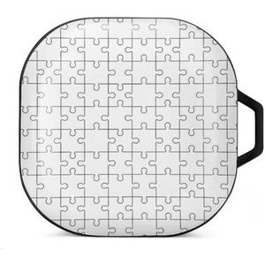 Witte puzzel stukjes oordopjes hoesje compatibel met Samsung hard shell beschermhoes zwart-stijl