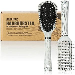 COM-FOUR® 2-delige haarborstelset voor dames en heren - skeletborstel, universele borstel - haarstyling (Set van 2 zwart en wit)