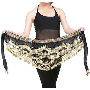 Buikdans Heup Sjaal, Dansriem Wikkelkostuumriem Rok Sjaal Dans Heupriem Glanzende riem Buikdans Heupsjaal(Black)