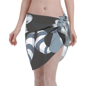Leuke wasbeer print elegante strandwrap, bikini cover-up, badkleding jurk, voor vrouwen, perfect voor zwembad en resort zwart, Zwart, one size